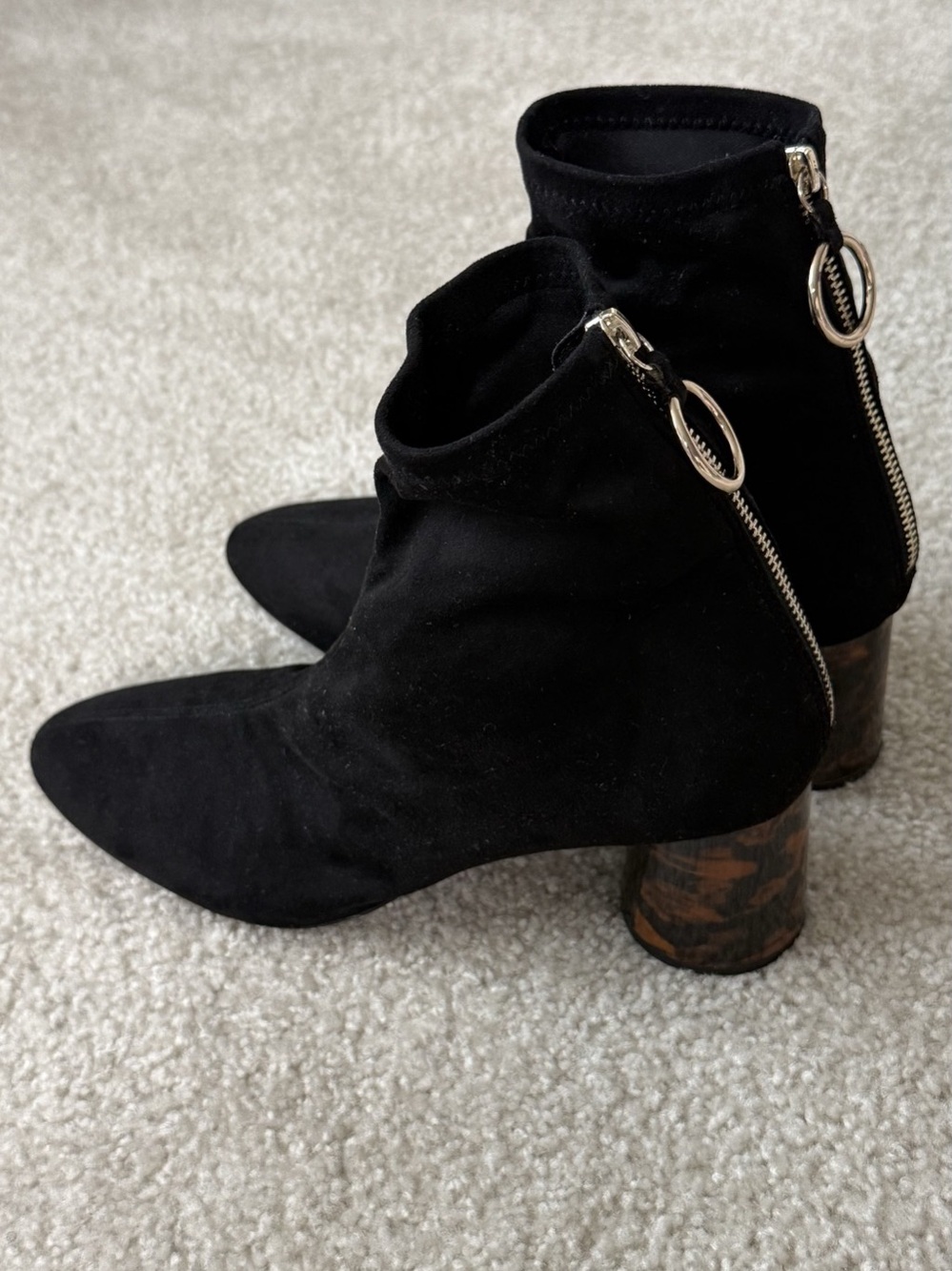 Black Ankle Boots with Ring Zippers Like New